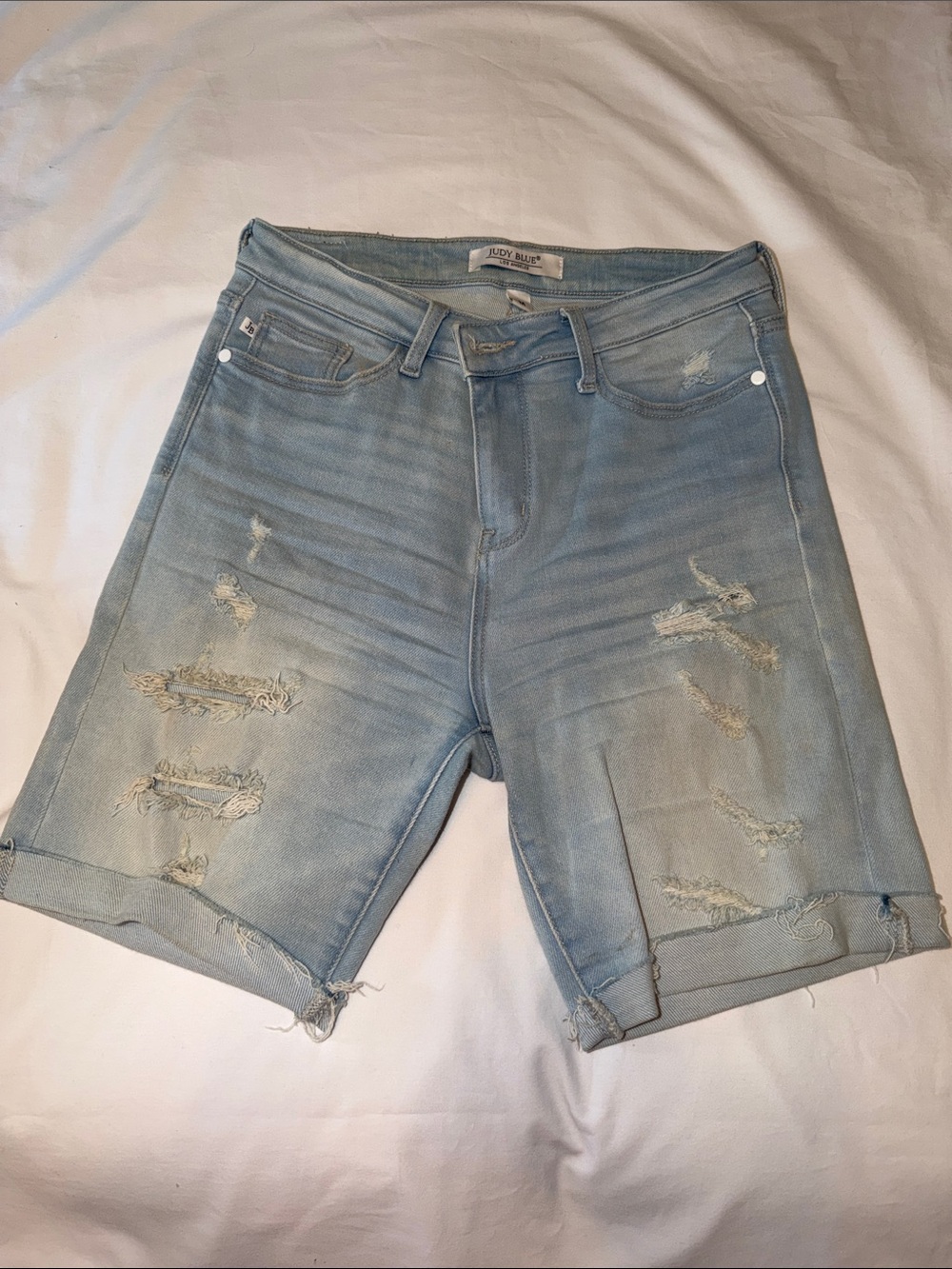 Judy Blue Light Blue Distressed Denim Bermuda Shorts